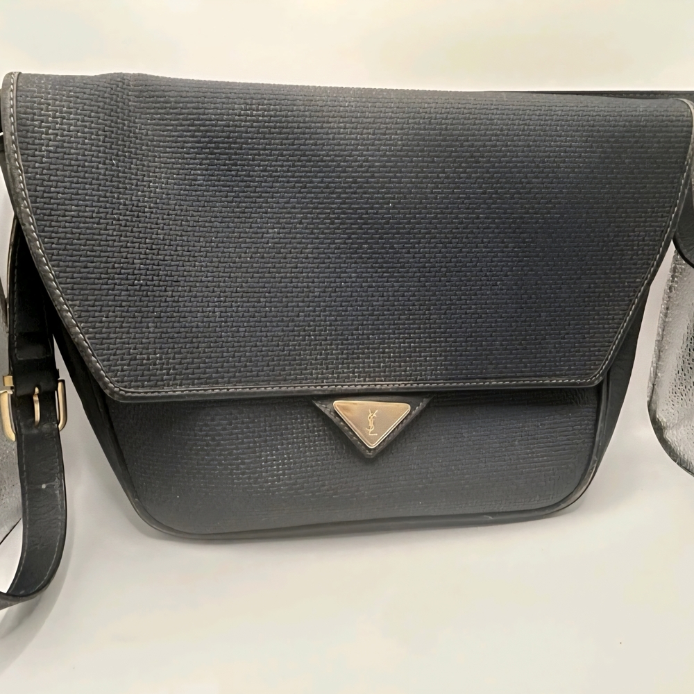 Yves Saint Laurent Black Textured Bag with Gold Logo